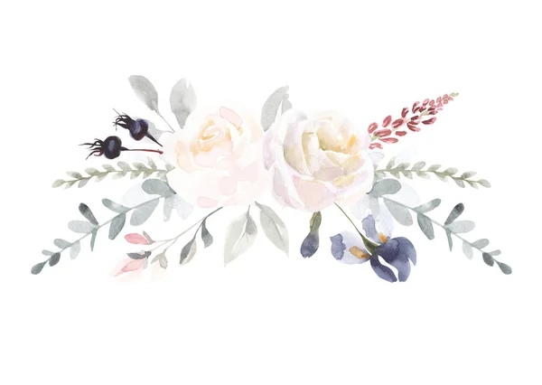 水彩の花の花束 白を基調としたイラスト 庭と野生 森のハーブ 植物界 ロイヤリティフリーのストック写真