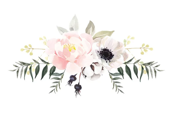 Watercolor Flowers Bouquet Illustration Isolated White Background Garden Wild Forest Stock Image