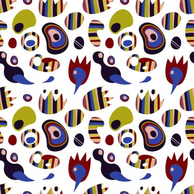 Soyut sorunsuz vektör desen parlak akan öğeleri ve beyaz bir arka plan şekilleri