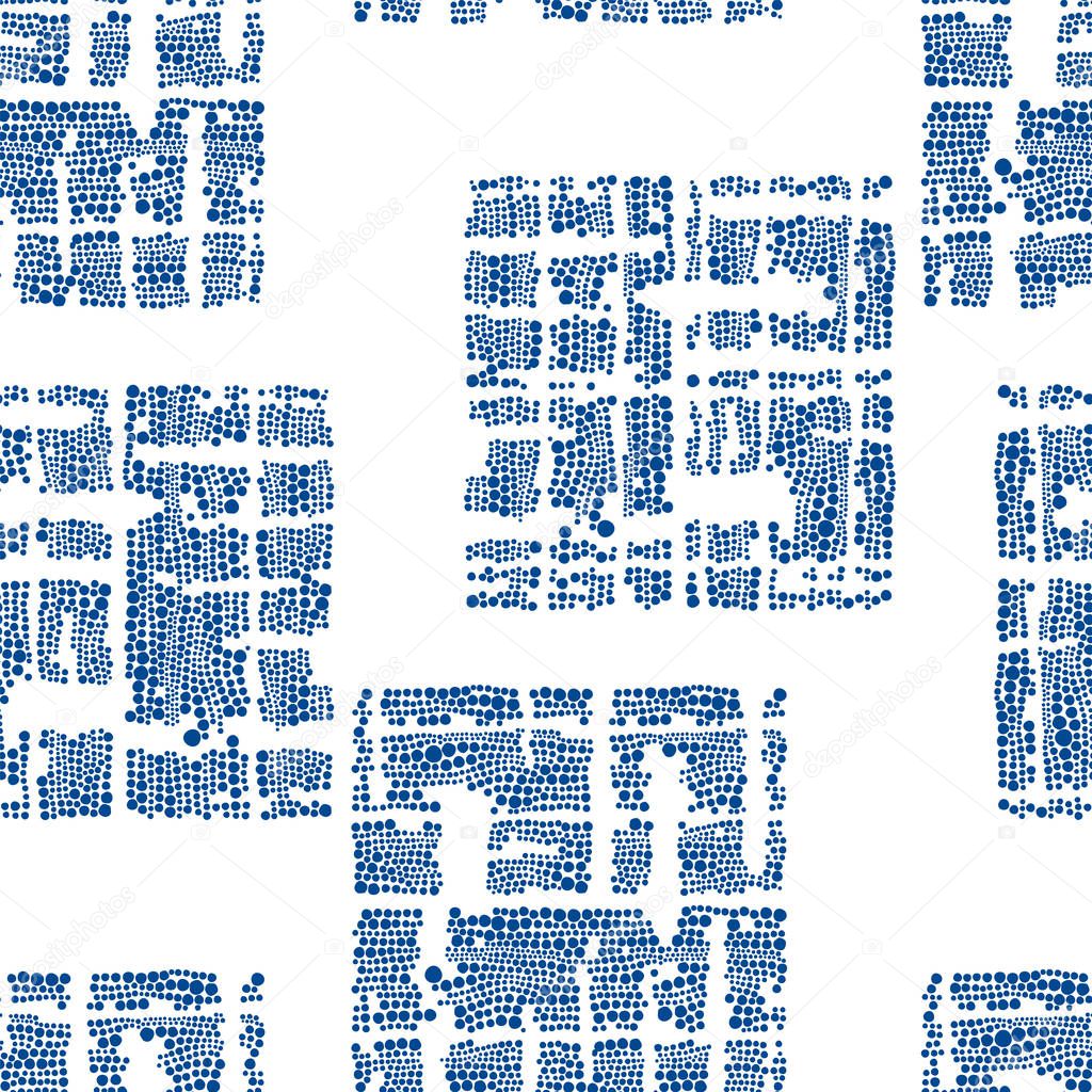 seamless vector pattern with abstract pattern of blue dots on white background, orented for textiles and wallpaper