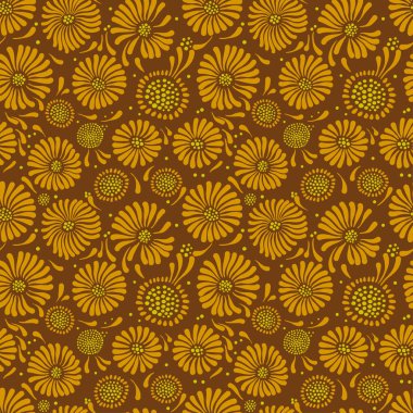 calendula ve papatya dekoratif çiçekler ile dikişsiz vektör desen, şifaotlar ve çiçekler ile süs