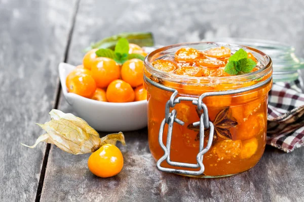 Homemade Physalis Jam Jar Trebord – stockfoto