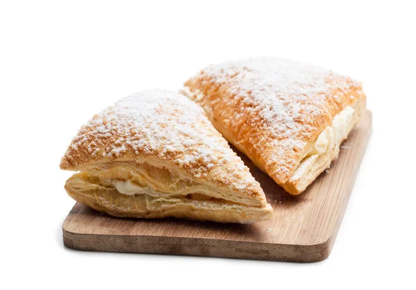 Two Freshly Baked Turnovers White Cream Isolated White — Stock Photo, Image