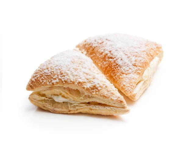 Two Freshly Baked Turnovers White Cream Isolated White — Stock Photo, Image