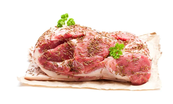 Fresh Pork Shoulder Joint Caraway Seeds Isolated White — Stock Photo, Image