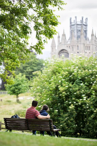 Tourists Enjoying Spectacular View Old Cathedral — Stock Photo, Image