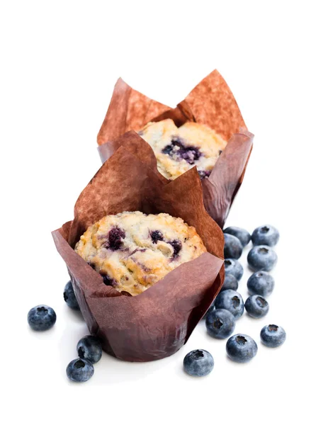 Deliciosos Muffins Mirtilo Isolados Branco — Fotografia de Stock