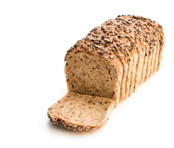 Plátky Celozrnného Žitného Chleba Kroupy Izolované Bílém — Stock fotografie