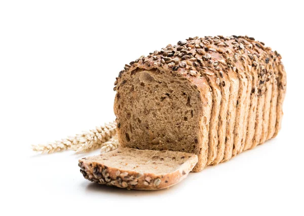 Plátky Celozrnného Žitného Chleba Kroupy Izolované Bílém — Stock fotografie