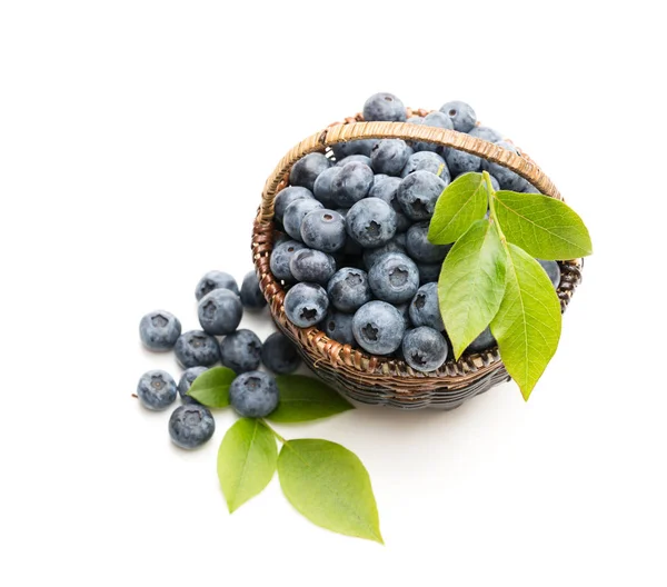 Fresh Blueberries Smal Wicker Basket Isolated White Royalty Free Stock Photos