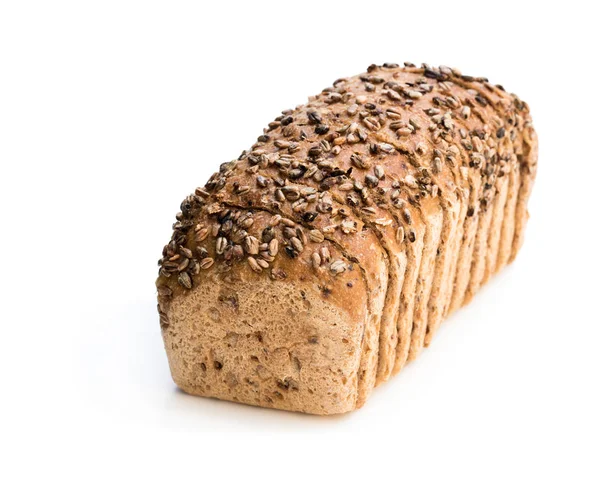 Zelfgemaakte Volkoren Roggebrood Met Alkmaarse Gort Geïsoleerd Wit — Stockfoto