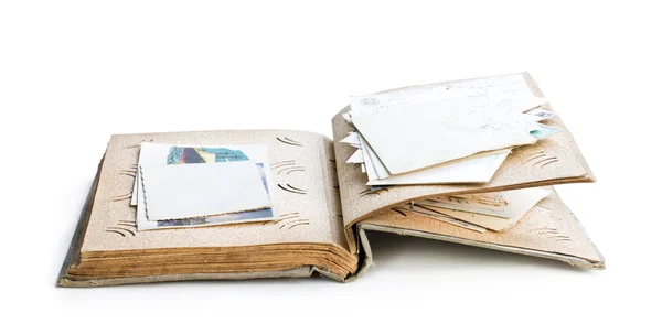 Old Photo Album Photos Post Cards Isolated White — Stock Photo, Image