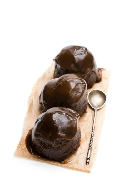 Sticky Chocolate Puddings Isolated White — Stock Photo, Image