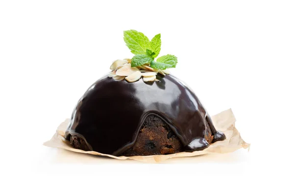 Homemade Christmas Pudding Geïsoleerd Wit — Stockfoto