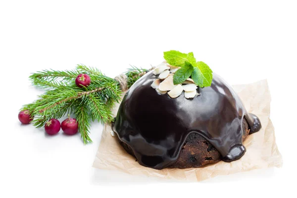 Homemade Christmas Pudding Isolated White — Stock Photo, Image