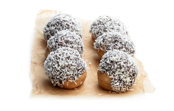 Homemade Profiteroles Covered Desiccated Coconut Isolated White — Stock Photo, Image