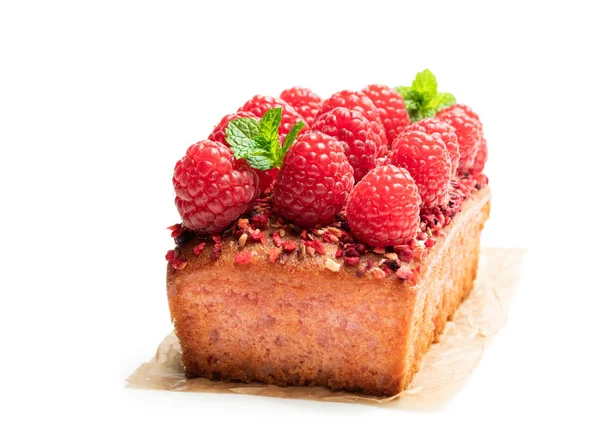 Pink Raspberry Loaf Cake Isolated White — Stock Photo, Image