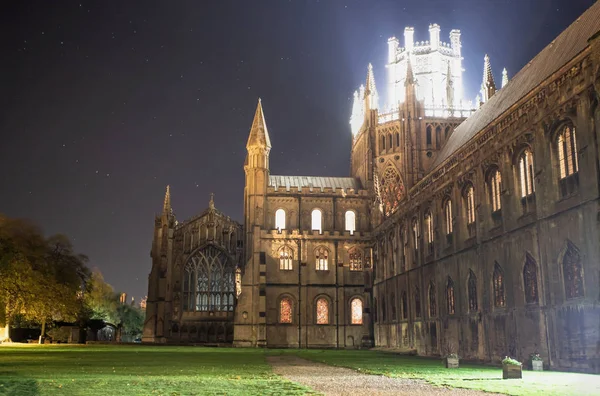 Imagem Catedral Iluminada Ely Noite — Fotografia de Stock