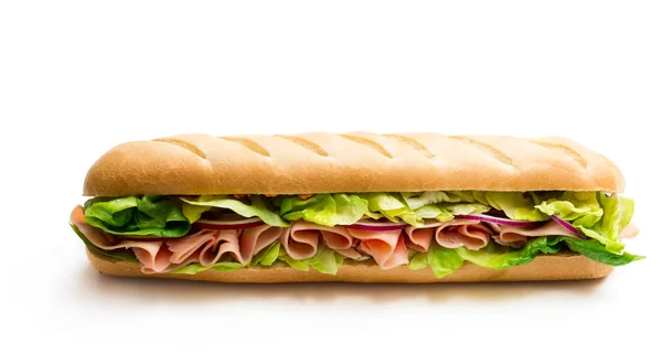 Sandwich met spek en groenten geïsoleerd op wit — Stockfoto