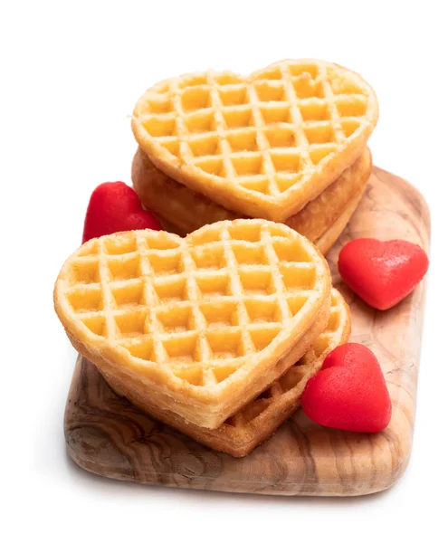 Stacks of heart shaped waffles isolated on white — Stock Photo, Image