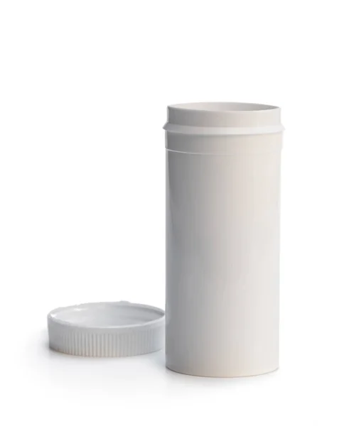 Πλαστικό μπουκάλι φάρμακο απομονώθηκε σε ένα λευκό — Φωτογραφία Αρχείου