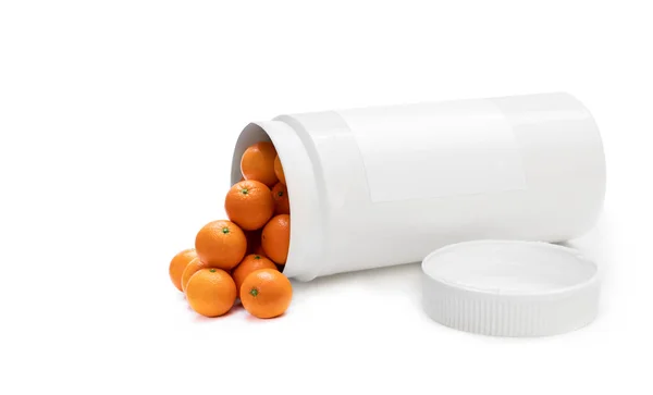 Swap your pills to a fresh oranges. Concept of nature made vitamin supplement from natural fruits — Stock Photo, Image