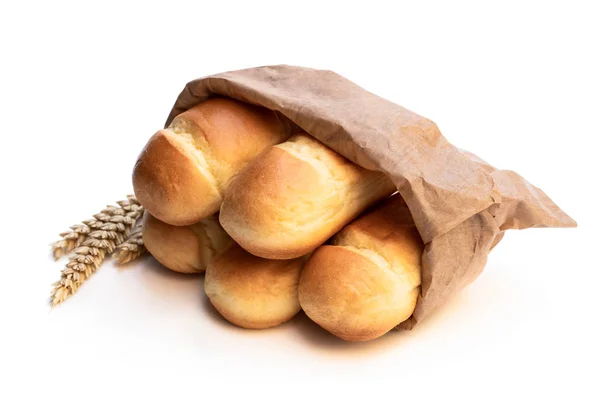 白で隔離された紙袋のミニブリオッシュパン — ストック写真