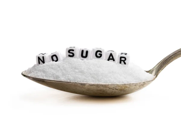 Spoon teljes cukor helyett stevia. Nincs cukorkoncepció — Stock Fotó