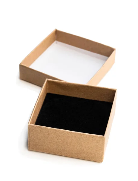 Homemade open empty gift box made from brown paper isolated on white — Stock Photo, Image