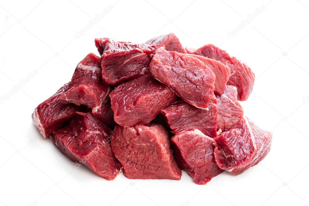 Sliced raw beef isolated on white 