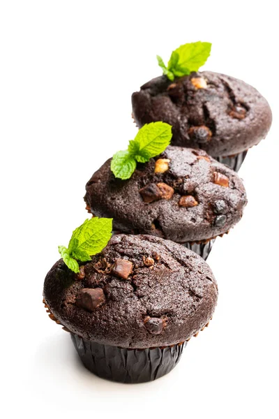 Triple Chocolate Muffins isoliert auf Weiß — Stockfoto