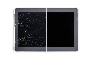 ?kırık tablet ekranı vs temperli cam korumalı gösteren oncept 