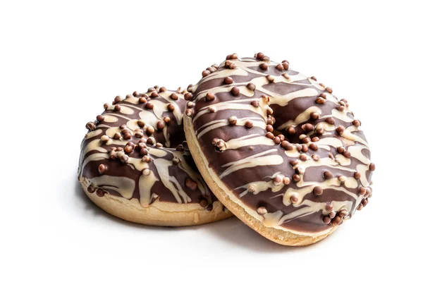 Donuts Bedekt Met Chocolade Karamel Glazuur Geïsoleerd Wit — Stockfoto