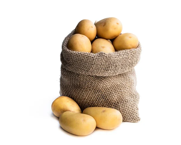 New Potatoes Sackcloth Bag Isolated White — Stock Photo, Image