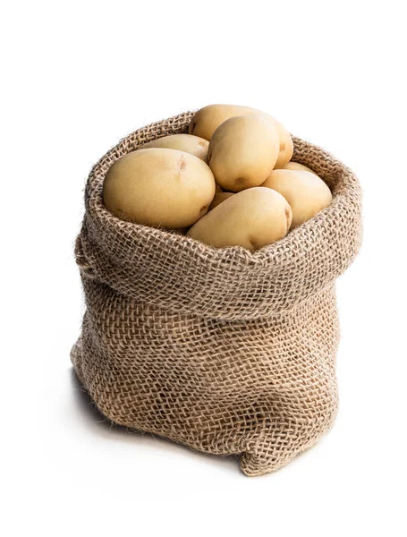 New Potatoes Sackcloth Bag Isolated White — Stock Photo, Image