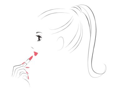 Ruj uygulayarak bir kadın profili. Makyaj görüntü.