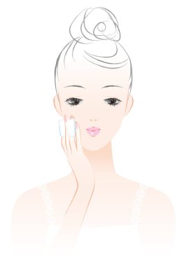 Losyon yüzünde koyarak bir kadın. Cilt Bakımı.