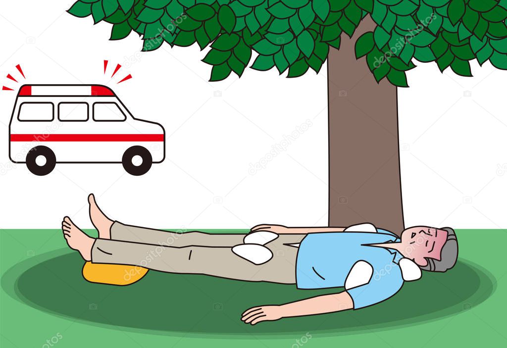 aged person receiving first aid for heat stroke