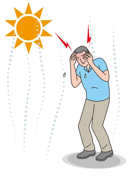 Síntomas Del Golpe Calor Una Persona Anciana Dolor Cabeza — Vector de stock