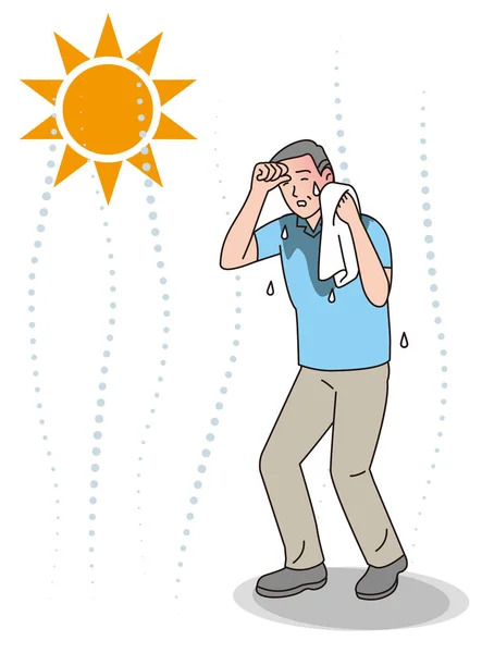 Симптоми Теплового Інсульту Літньої Людини Пітніння — стоковий вектор