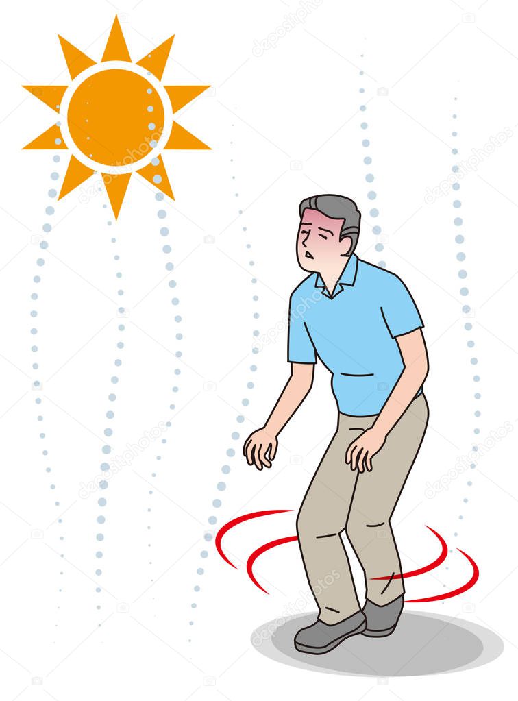 Symptoms of heat stroke of aged person. Consciousness stupid.