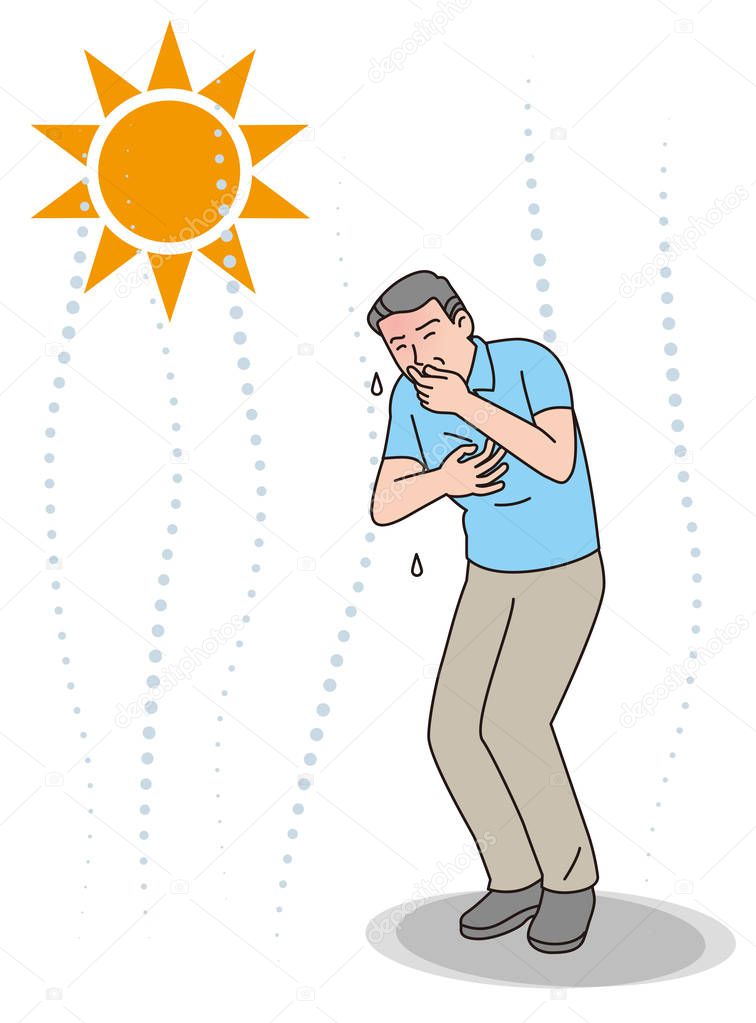 Symptoms of heat stroke of aged person. Nausea.