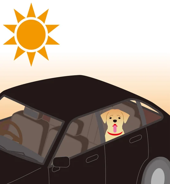 Riesgo Golpe Calor Perro Confinado Dentro Del Coche — Vector de stock