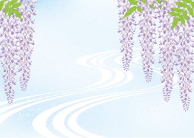 Wisteria çiçek ve akan arka plan arka plan malzeme. Japon tarzı görüntü.