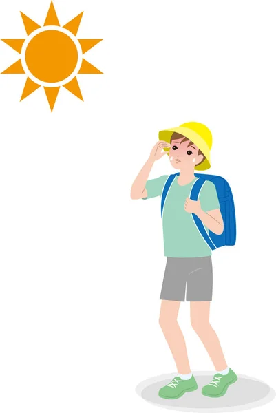 Elementary School Student Going School Hot Weather Risk Heat Stroke — Stock Vector