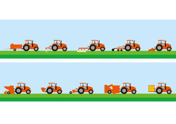 Jordbrukstraktorer Och Jordbruksarbetet — Stock vektor
