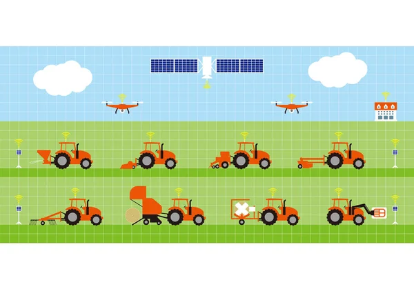 Agricultura Inteligente Trator Agrícola Automatizado Cultivo Ervas —  Vetores de Stock