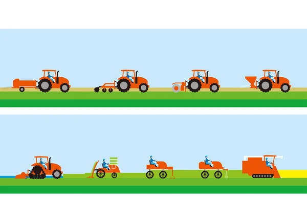 农用拖拉机和水稻种植 — 图库矢量图片