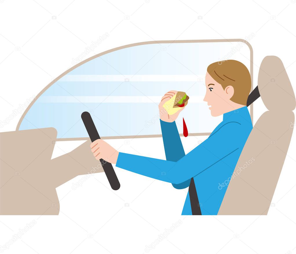 Dangerous driving.Driving while eating.
