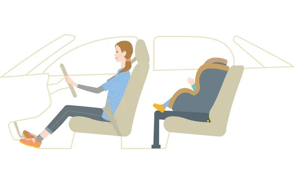 Asiento Coche Para Niños Madre Conduciendoisofix — Archivo Imágenes Vectoriales